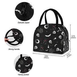 NCRJCZQL Skull Cat Moon Gothic insulated Lunch Bag Travel Picnic Durable Bags Shopping Box for Women Office Work School Picnic Hiking