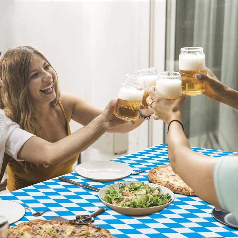 Hegbolke 4 Pack Oktoberfest Tablecloths - Blue and White Checkered