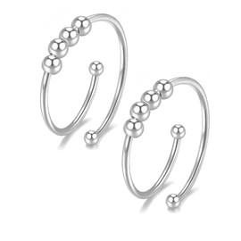 Anti Anxiety Ring for Women,Adjustable Rotate Fidget Anxiety Rings with Beads Spinner for Teen Women Girls Friendship Gold Plated Beads Dainty Cute Trendy Jewelry, 2PC