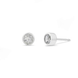 Boma Jewelry Sterling Silver White Topaz Bezel Set Round Circle Stud Earrings (Silver)