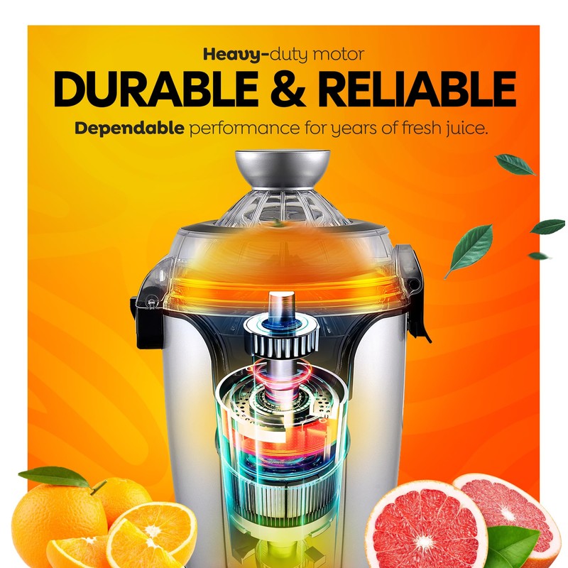 Eurolux Hands-Free Electric Citrus Juicer Machine, Orange Lime Grapefruit Lemon