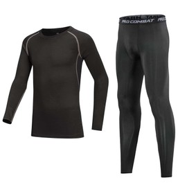 Stolpyzh Kids Thermal Base Layer Set Boys Compression Sets Children Gym Sport Compression Suit(Long Black Grey, 10-11 Years/size 28)