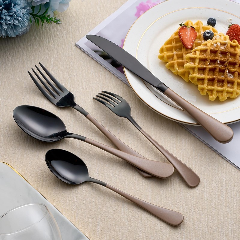 LKTDYMEG 20-Piece Black Silverware Set 18/0 Stainless Steel Silverware Set
