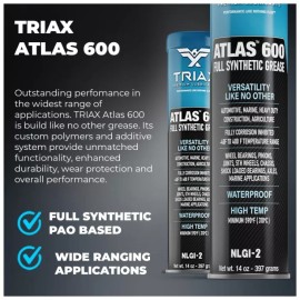TRIAX Atlas 600 Grease, Full Synthetic High Temp NLGI-2, 14 Oz (10 Tube Pack)