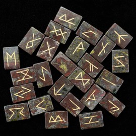 BEZAVO Dragon Bloodstone Rune Stones Set with Engraved Elder Futhark Alphabet Natural Crystal Runes Stones Reiki Healing Chakra Meditation Divination Norse Pagan Gemstone Runes in Brick Shape