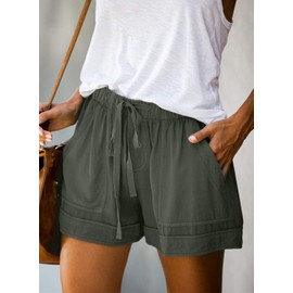 Mosucoirl Women Comfy Drawstring Casual Elastic Waist Pure Color Shorts Summer Beach Lightweight Short Pants with Pockets(A Green,X-Large)