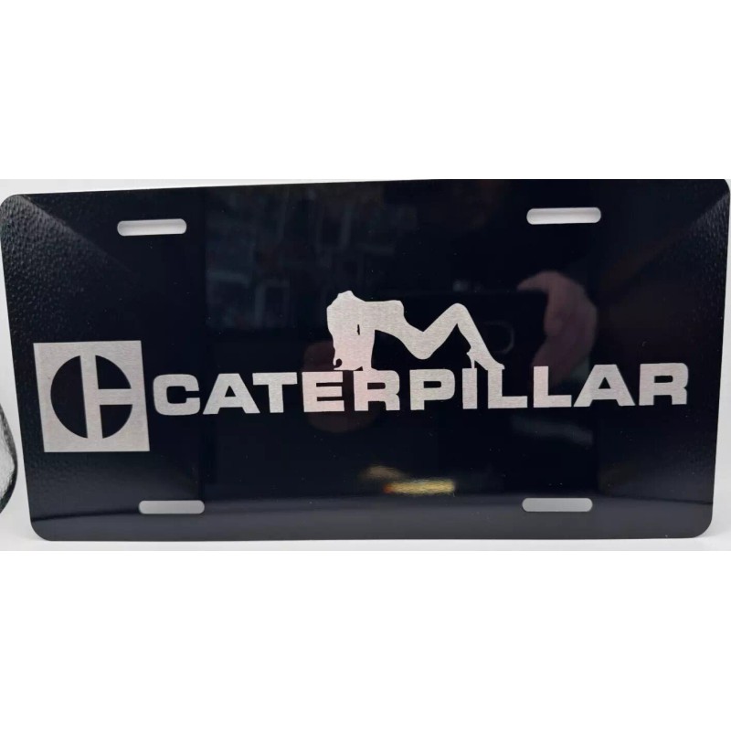 Laser CAT Caterpillar Girl laser engraved black license plate