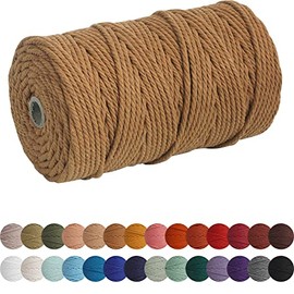 XKDOUS Coffee Macrame Cord 4mm x 109yards, Colored Macrame Rope, Cotton Rope Macrame Yarn, Colorful Cotton Craft Cord for Wall Hanging, Plant Hangers, Crafts, Knitting