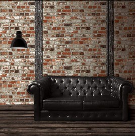 Loft Brick Effect Wallpaper Orange Grey Stone Slate Rustic Weathered Beam Y�L