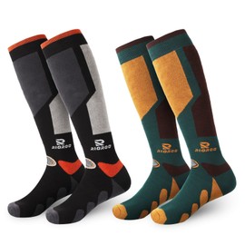 RIOROO Calcetines de esquí, 2/3 pares de calcetines de esquí, snowboard, deportes al aire última intervensión para hombres y mujeres jóvenes, calcetines térmicos hasta la rodilla, Negro y azul, Large
