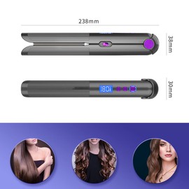ABHI Cordless Hairstyling Flat Irons & Hair Curler Straight Iron - 8 Levels Temperature Big Waves USB-C - Portable Hair Iron Straightener Type C- Gray