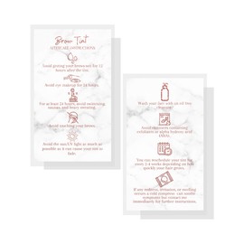 Brow Tint Aftercare Instruction Cards | 50 Pack | Physical Printed 2 x 3.5” inches Business Card Size | Starter Lift Kit with Tint at home diy aftercare supplies | Marble with Rose Gold Icon Design