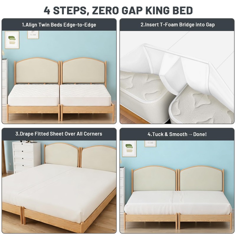 Spongiduits 3-in-1 Split King Bed Bridge with Removable Washable Cover,