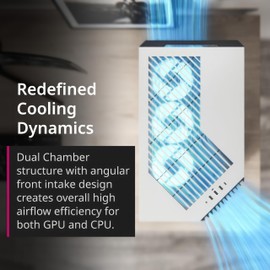 APNX V1 Dual-Chamber ATX Mid-Tower Airflow PC Case, Panoramic Glass Panels, 10 Fan Slots, 360mm Radiator Support, Angular Intake 16cmx2 Fan Bracket, GPU Mount, Cable Management, Type-C, White/Wood