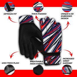 FIGHTSENSE Soccer Goalie Gloves for Kids Youth Boys,Football Goalkeeper Gloves,5mm Latex Palm,Breathable,Anti-Slip Strong Grip,Double Wrist Protection (Red, Size 4 Suitable for 6-9 Years)