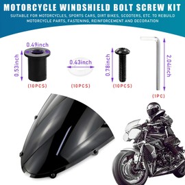 10PCS Motorcycle Windshield Bolts Screws Kit, Aluminum Motorbike Windscreen Screw Bolts Nuts Fastener Kit with Wrench, Windshield Body Mounting Bolts Nuts for Motorcycle (Black)