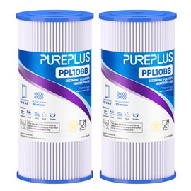 PUREPLUS 20 Micron 10" x 4.5" Whole House Pleated Sediment Filter for Well Water, Replacement Cartridge for GE FXHSC, Culligan R50-BBSA, Pentek R50-BB, DuPont WFHDC3001, W50PEHD, GXWH40L, 2Pack