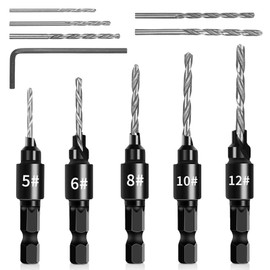 Whimsigulp Countersink Drill Bit Set, 5Pcs Quick Change 1/4" Hex Shank Adjustable Countersink Set – Replaceable Countersink Bits for Wood, Hex Wrench Included – Precision Counter Sink Drill Bits