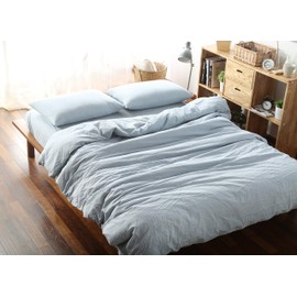 F.Y.Dreams 100% Washed Cotton Duvet Cover for Weighted Blanket 48x72 inches with 8 Ties, Zipper on Long Side/Light Blue/Just Duvet Cover