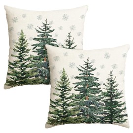 AVOIN colorlife Christmas Trees Snowflake Throw Pillow Covers Set of 2, 16 x 16 Inch Winter Holiday Cushion Case Decoration for Sofa Couch