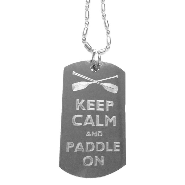 Hat Shark Keep Calm and Paddle On - Luggage Metal Chain Necklace Military Dog Tag