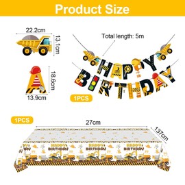 NIDHFG 1 Piece Of Engineering Car Tablecloth And 1 Piece Of Engineering Car Flag, Children'S Birthday Party Decorations, Creative Decorations.