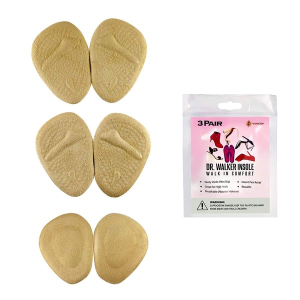 Shoe Inserts| Metatarsal Pads for Women|High Heel Shoe Inserts|Ball of Foot Cushions for Women |All Day Pain Relief and Comfort|Deluxe 3 Pairs Reusable Foot Pads|Shoe Cushion for Women (Beige)