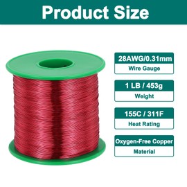 MECCANIXITY 28 AWG Magnet Wire, 28 Gauge Enameled Copper Wire, 1 Lb Magnetic Coil Wire for Transformer, Motor, Electric, 155C(311F)