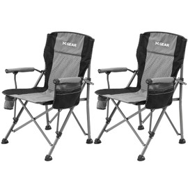 Hard Arm Folding Camping Chair Beach Chair Lawn Chair for Adults with Mesh Back (Cool Grey 2pc)