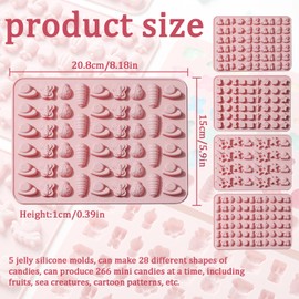 Chocolate Molds 266 Cavity Silicone Candy Molds for Baking, Non Stick Chocolate Mold for Hard Candy, Gummies, Caramels, and Jellies, Featuring Cute Cartoon Fruits and Sea Creatures (5 Pcs)