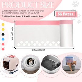 56 Count Sifting Cat Litter Bags Jumbo Thick Cat Litter Box Liners with Holes Disposable Extra Large Cat Pan Liners with Drawstring Scratch Resistant Quick Clean for Kitty Litter Box,36 x 18 Inch