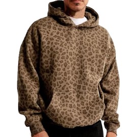 VOLYMOON Y2K Leopard Print Hoodies Oversized Cheetah Sweatshirts Vintage Trendy Casual Long Sleeve Pullover With Pockets Coffee