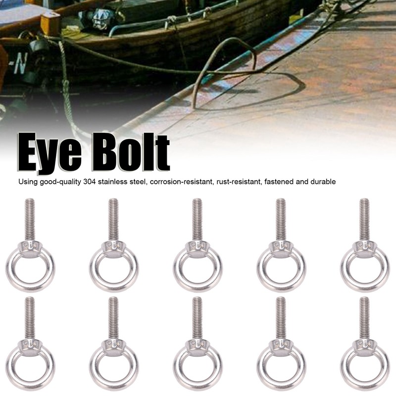 10Pcs Eye Bolt 304 Stainless Steel Lifting Round Ring Screw