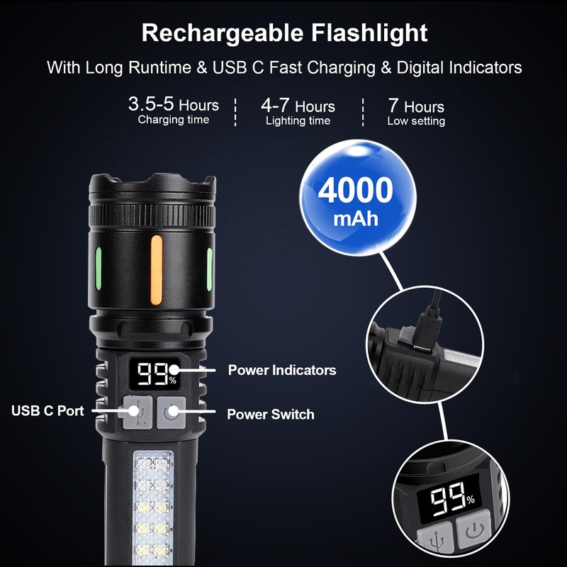Flashlights High Lumens Rechargeable 3 Packs, 900,000L Handheld Tactical Led
