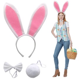 BCHKO 1 Sets Bunny Ears and Tail Costume Set, Rabbit Headband Collar and Tail for Children and Adults, Carnival Cosplay Costume Party.