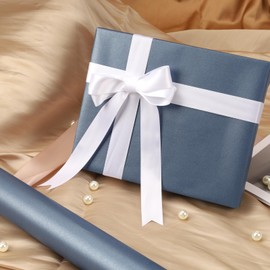 LaRibbons Blue Matte Wrapping Paper, 17 Inch x 40 Feet(56.6sq.ft) Solid Color Pearly-Lustre Paper, Gift Wrapping Paper Rolls for Wedding, Valentine's Day, Birthday, Bridal Shower, Baby Shower