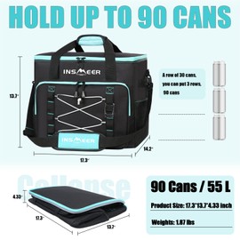 [Upgrade] INSMEER Large Cooler Bag 90 Cans/55L, Insulated Soft Sided Cooler with Shoulder Strap, Collapsible Coolers, Portable Leakproof Lunch Cooler for Camping/Beach/Food Delivery/Picnic