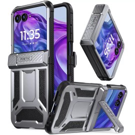 For Moto Razr Plus 2024 Case Poetic with Kickstand Hinge Protection Rugged Cover - Metallic Gun Metal
