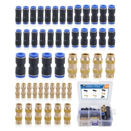 EilxMag 50PCS Push to Connect Fittings Kit, Plastic and Brass Combination Quick Connect Air Hose Fittings, 1/8" 1/4" 3/8" Straight Push Connectors, DOT Air Fittings for Truck or Industrial Air System