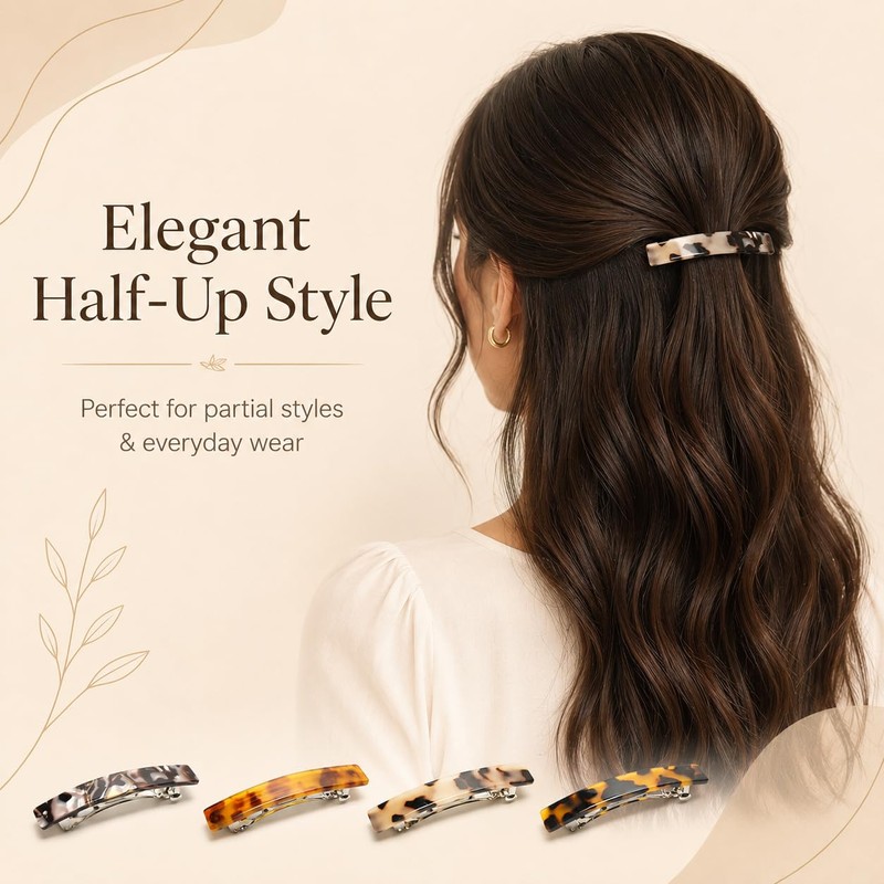 4 Pcs French Hair Barrette for Women, Acetate Small Clips
