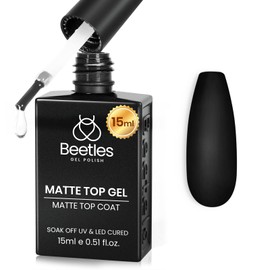 Beetles 15 ml Matte Gel Top Coat, Chrome Proof Matte Top Coat Gel Nail Polish No Wipe Low‑Odor Compatible with UV/LED Lamps Long Lasting 21 Days+ Finish Diy at Home