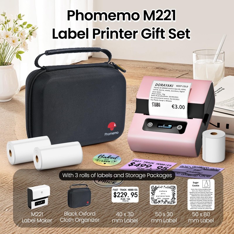 Phomemo M221 Label Printer Set, Thermal Bluetooth Label Printer, Labelling