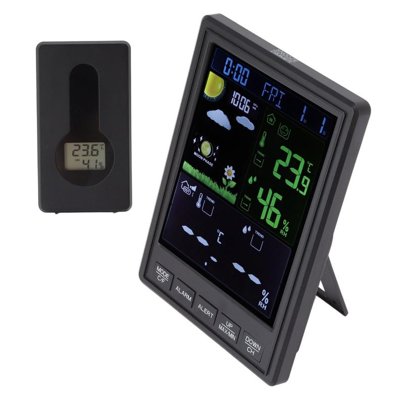 Weather Stations Wireless Indoor Outdoor Color Display Black 3 Channels