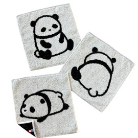 Imabari Towel Panda Mini Mini Handkerchief Towel 3-Piece Set 7.9 inches × 7.9 inches (20 cm × 20 cm) Small Yet Effective, Made in Japan, Imabari, 100% Cotton, Gentle on Skin, Cute, 100% Cotton, Panda