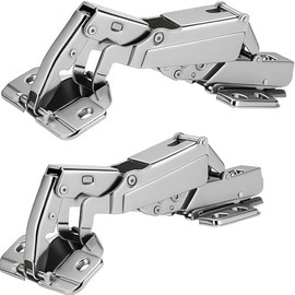 TamBee 175 Degree Hinges Frameless Cabinet Doors Hinges 48mm Concealed Hydraulic Adjustable Soft Closing Nickel-Plated Steel Buffer Dampers for Kitchen Corner,1 Pair/2Pcs (Full Overlay)