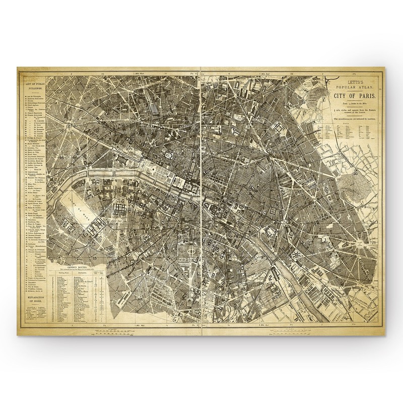 Paris Map Blue Gallery Wrapped Canvas Wall Art