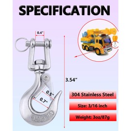 Slip Hook, Lsquirrel 2Pcs 304 Stainless Steel Clevis Hook Safety Hook with Safety Latch Swivel Lifting Hook Capacity (330lb/ 150kg)