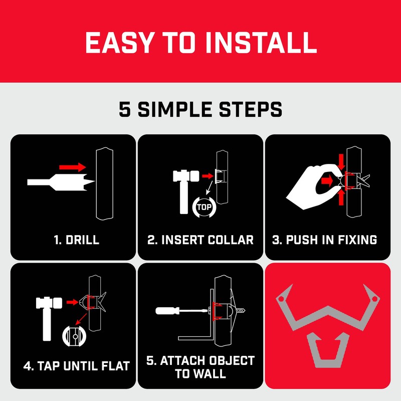 Bullfix Mirror/Picture Hanging Kit - Heavy Duty Drywall Anchors for