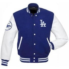 A-star plus Los ange les dodgers bule and white letterman jacket for men (US, Alpha, X-Large, Regular, Regular, Wool and Leather)