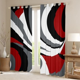 Feelyou Geometry Blackout Curtains(30%-50%) Abstract Art Curtain Red Black White Grey Darkening Window Drapes for Bedroom Children Decor Modern Line Design Window Treatments (2 Panels, 52 x 84 Inch)